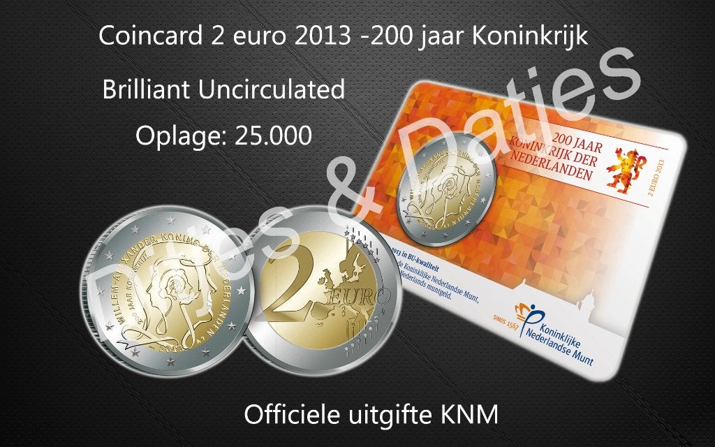 2 euro Nederland 200 jaar koninkrijk BU in coincard KNM 2013, Postzegels en Munten, Munten | Nederland, Ophalen of Verzenden, Koningin Beatrix