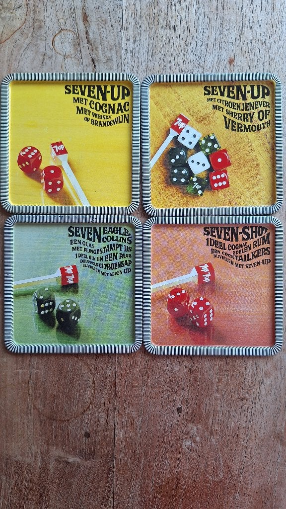 Vintage 7Up metalen onderzetters jaren ’60/’70 (set 2), Ophalen of Verzenden, Gebruikt, Gebruiksvoorwerp