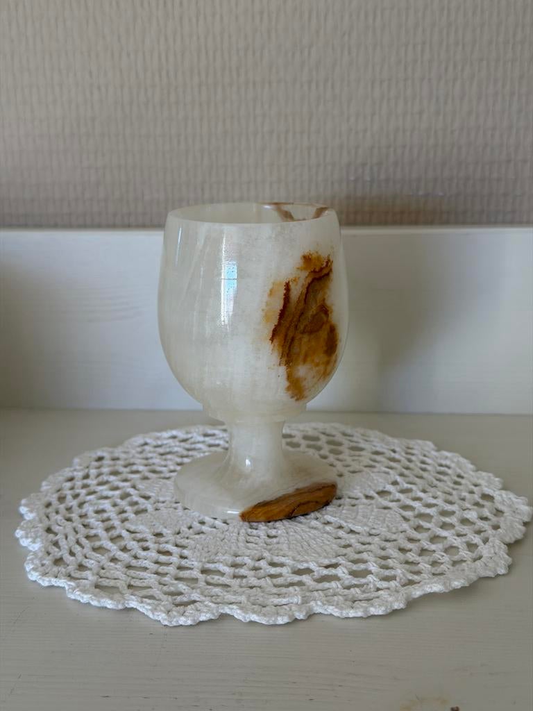 Waxinelichthouder Onyx / wijnglas / kelk - Vintage, Overige materialen, Ophalen of Verzenden, Zo goed als nieuw, Crème