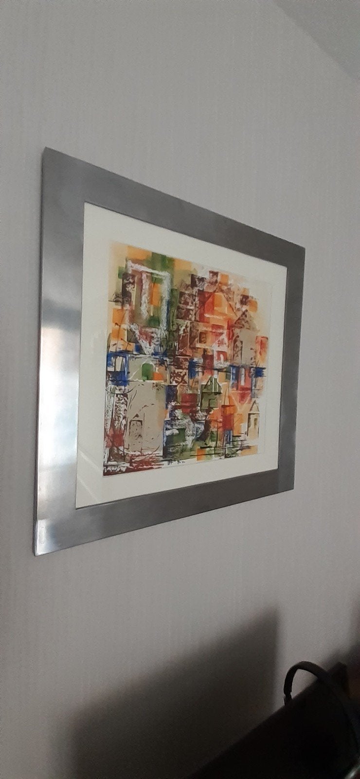 Abstract kunstwerk in RVS lijst (Ikea, 60x60 cm), Ophalen of Verzenden