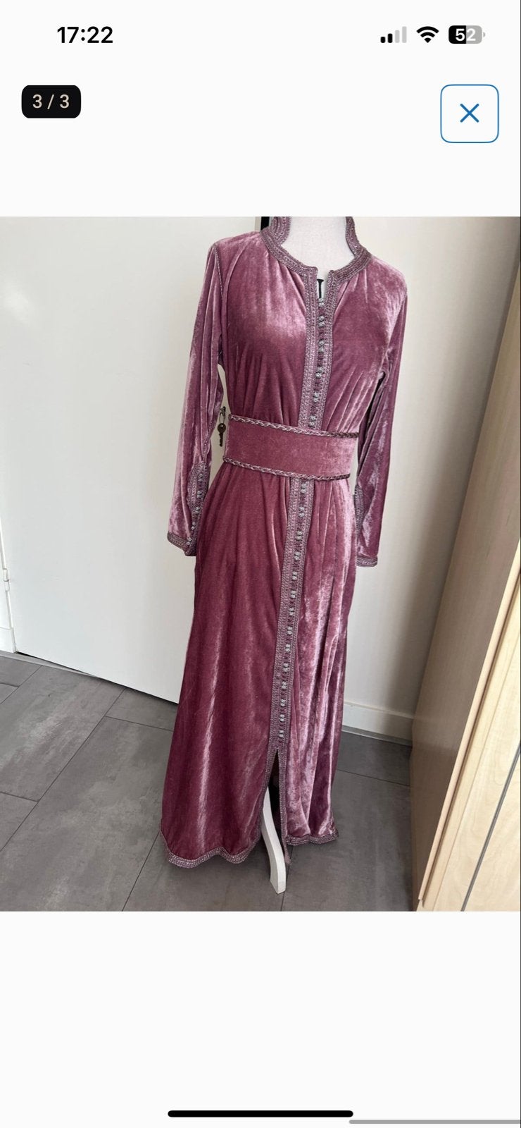 Mooie roze fluwelen kaftan met borduursels, Maat 38/40 (M), Ophalen of Verzenden, Zo goed als nieuw, Roze