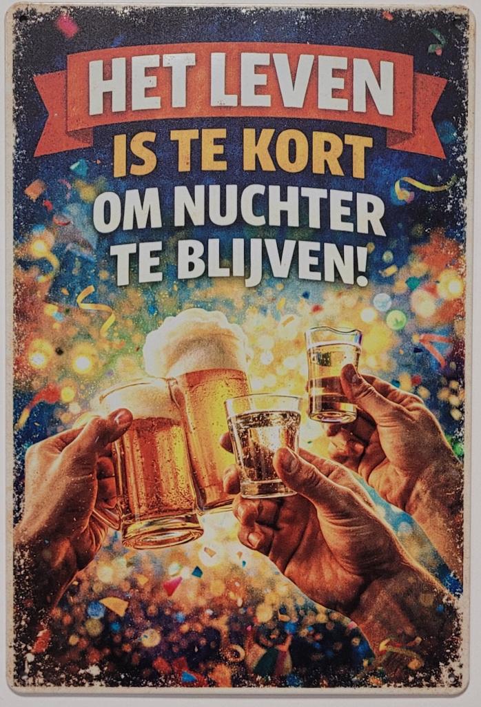 Het leven te kort nuchter te blijven reclamebord van metaal, Info@deconoord.nl, Deco Noord, Nieuw, Ophalen of Verzenden