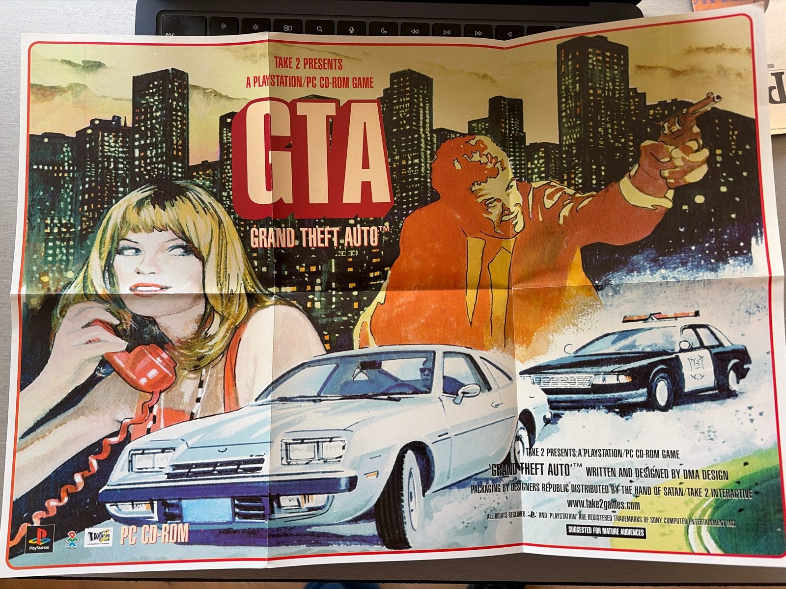 Grand Theft Auto (GTA 1) 1997 Vice City Poster/Kaart, Spelcomputers en Games, Avontuur en Actie, Gebruikt, Vanaf 18 jaar, 1 speler