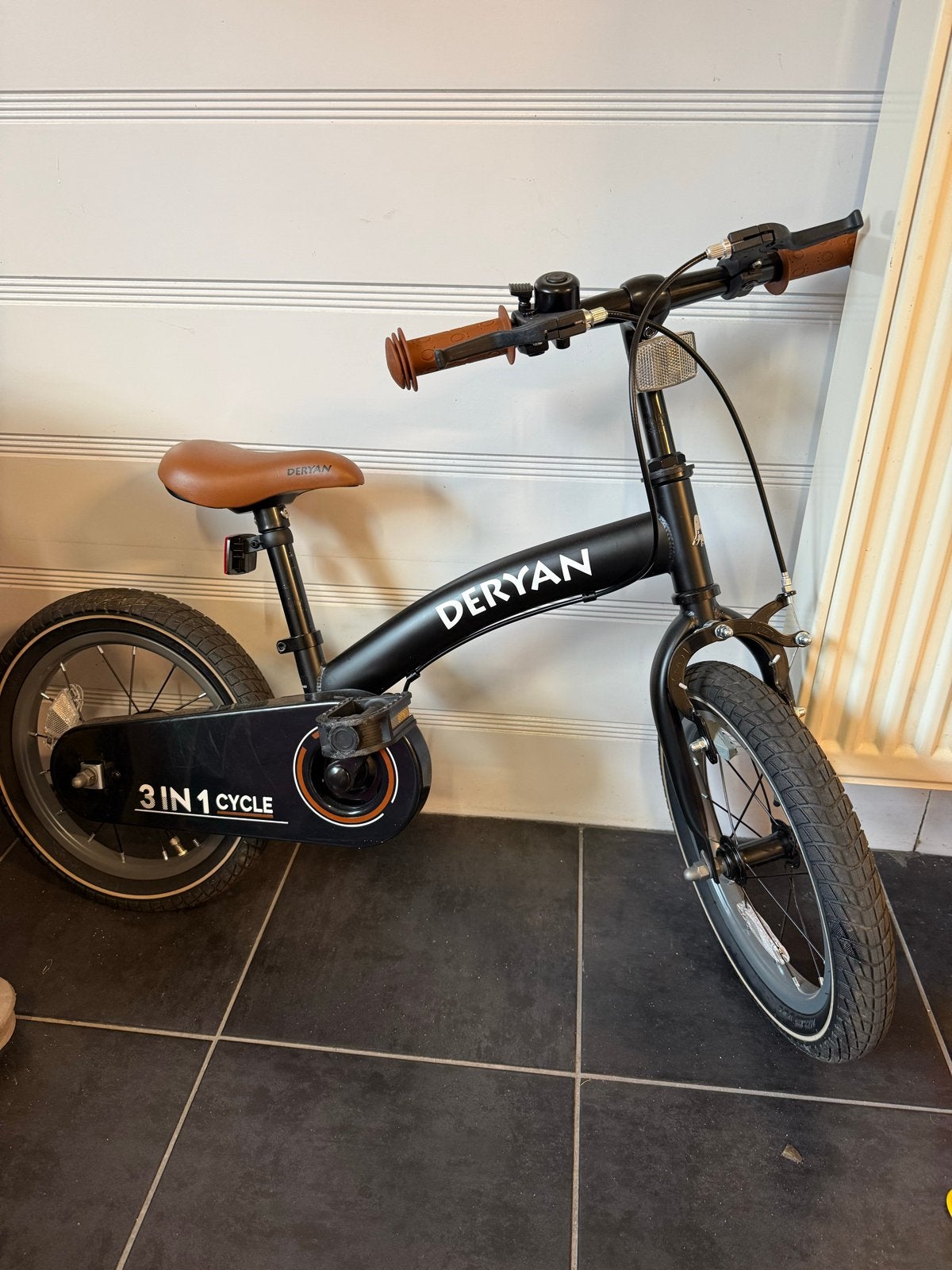 Deryan 3-in-1 kinderfiets met zijwieltjes 14 inch, Ophalen, Zijwieltjes, Gebruikt, Velgrem