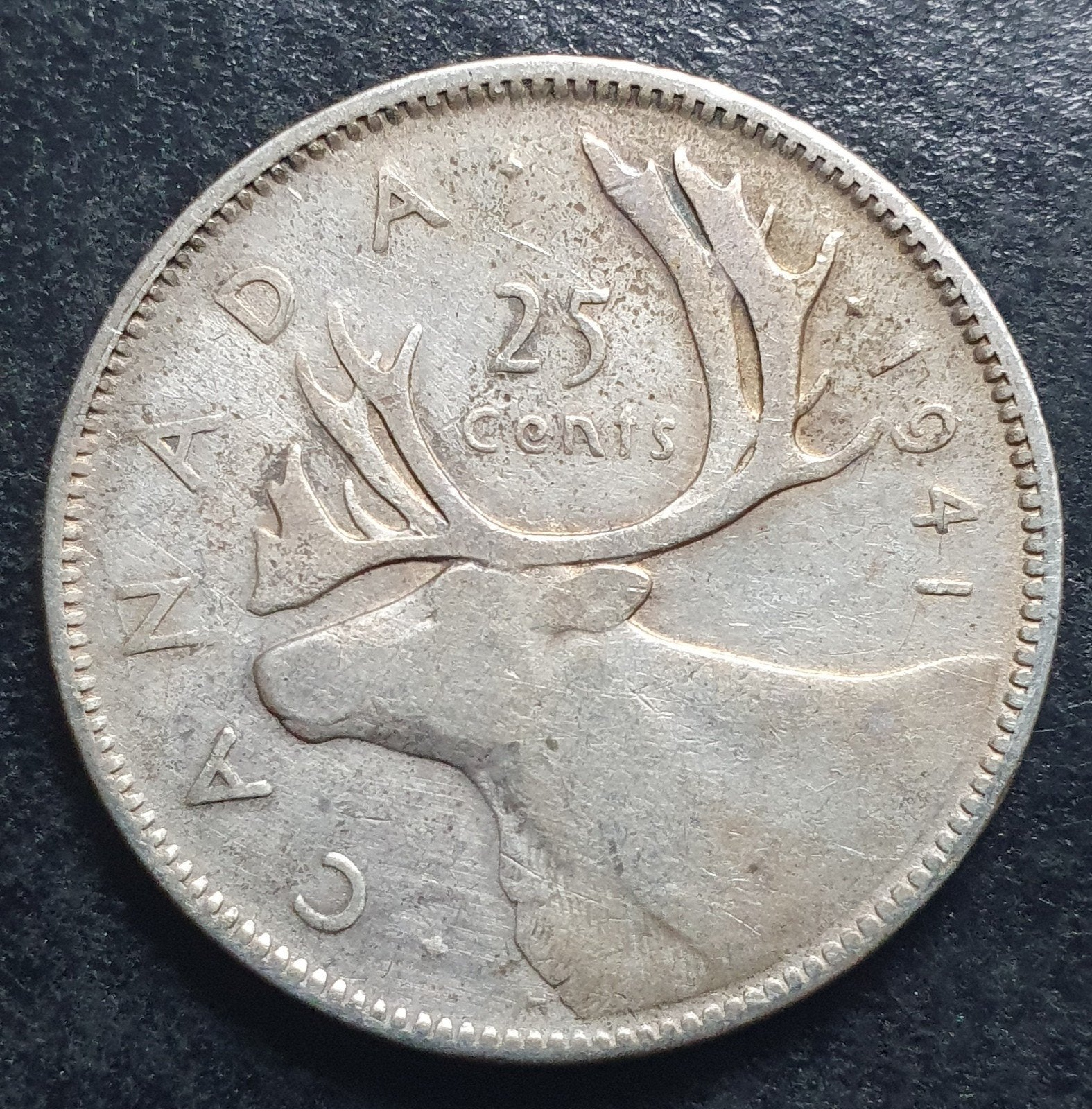 Zilveren oude 25 cent munt uit 1941 Canada., Postzegels en Munten, Munten | Nederland, Ophalen of Verzenden, Koningin Wilhelmina