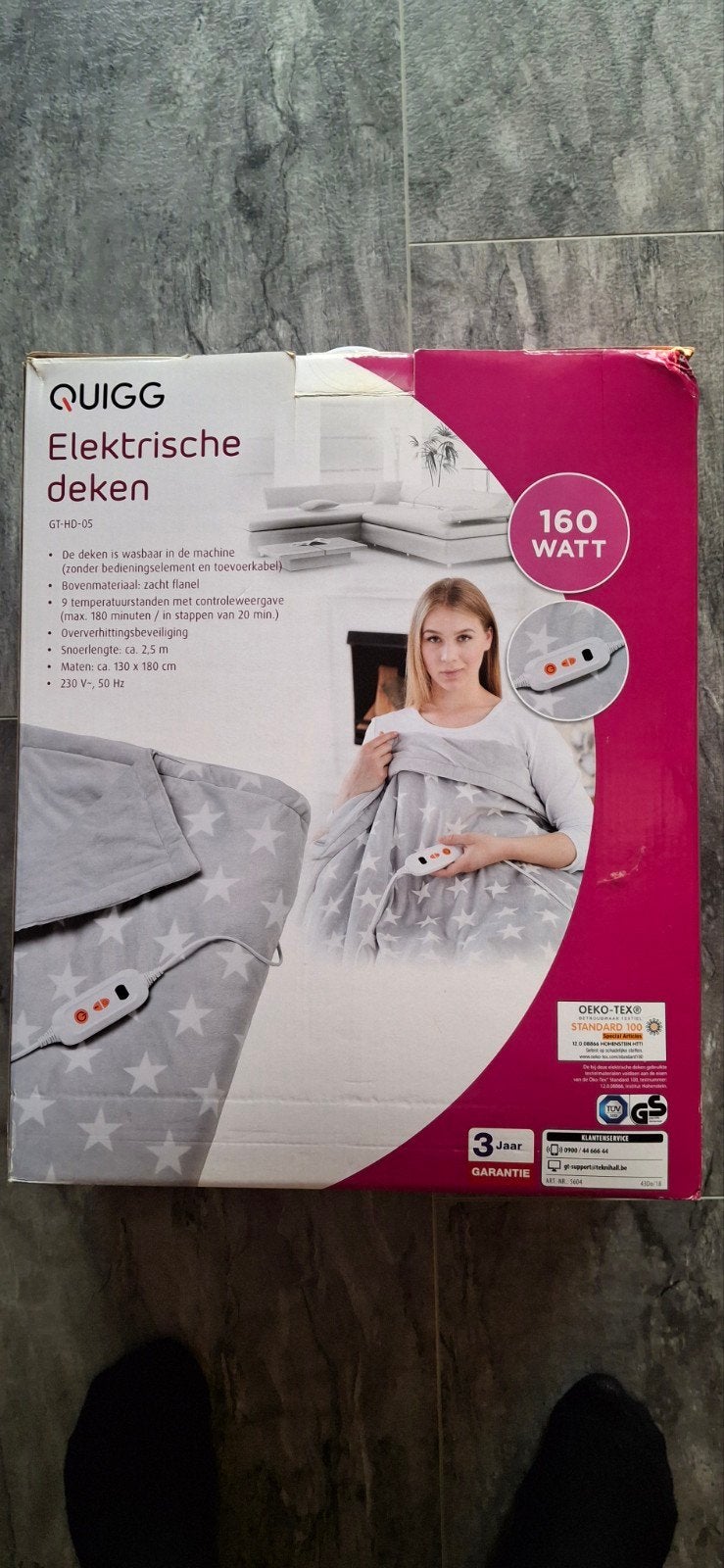 QUIGG Elektrische deken - 160W, wasbaar, 9 standen, Huis en Inrichting, Ophalen, Deken of Dekbed, Overige merken, Grijs