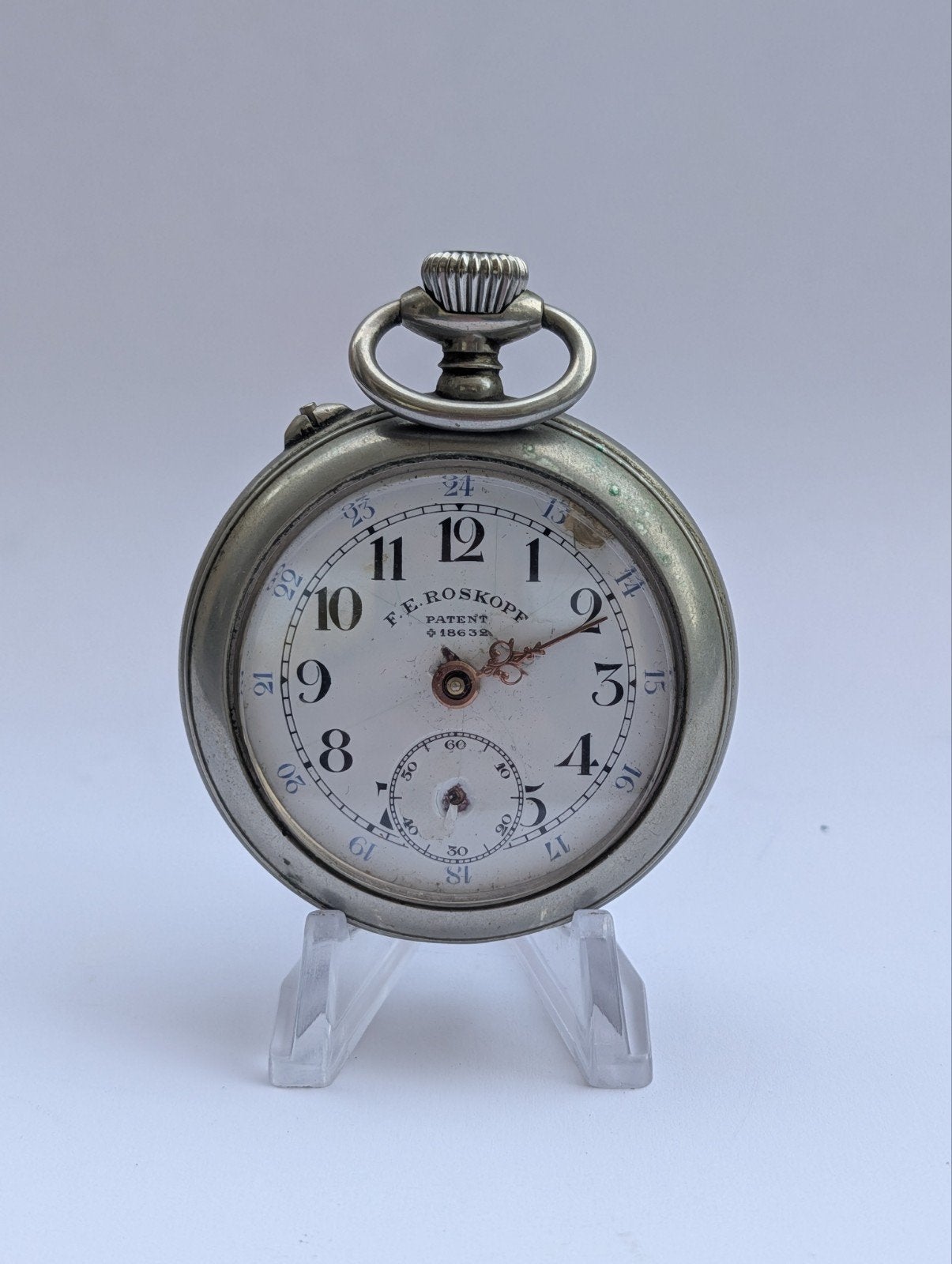 Antiek F.E. Roskopf Zakhorloge - Patent 18632 (ca. 1906), Ophalen of Verzenden, Zilver, Overige merken