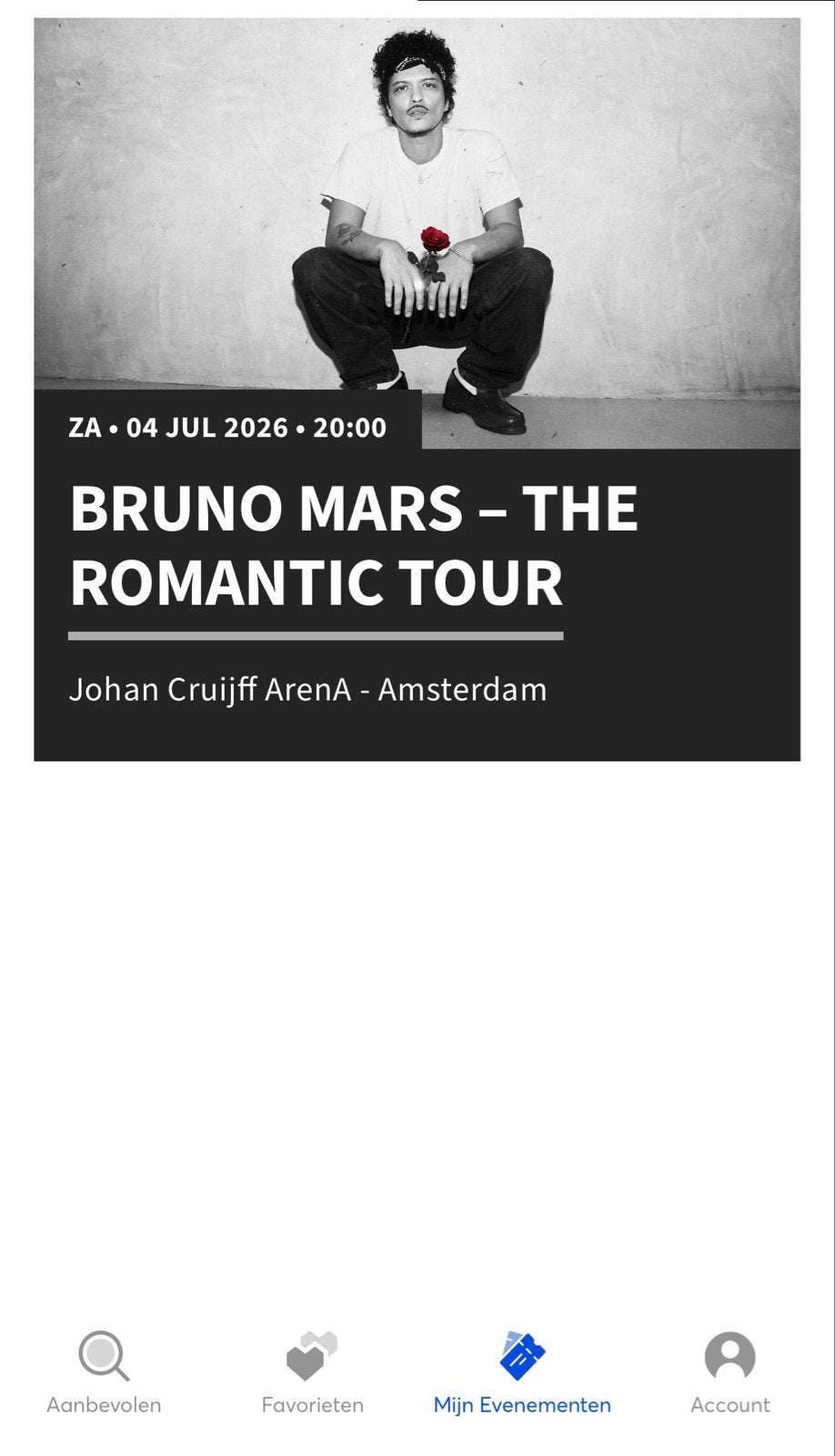 Bruno Mars - Staplaats voor zaterdag 4 juli, Eén persoon, Juli