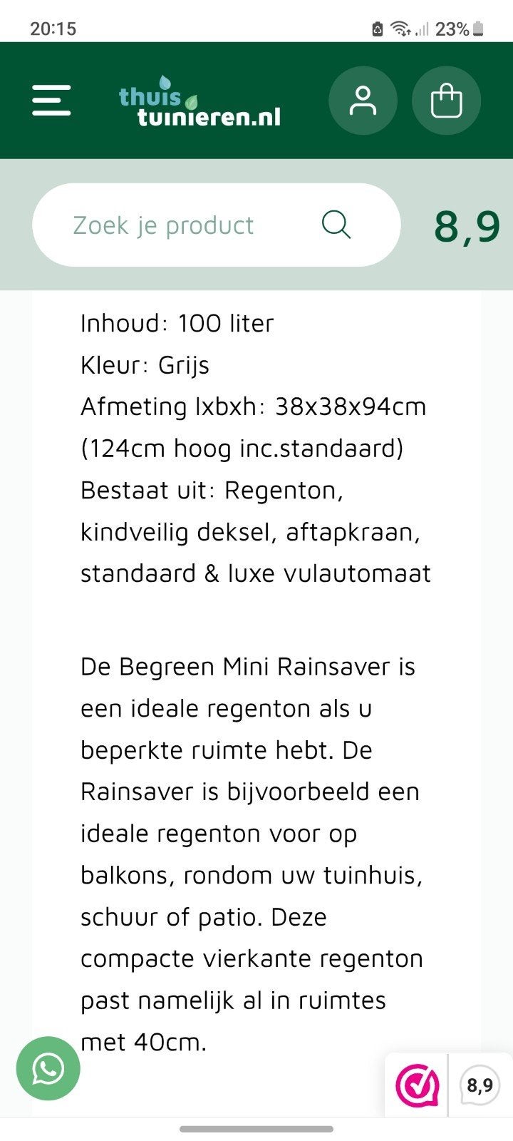 Ward Garden Slimline Regenton 100L met kraan en standaard, Ophalen of Verzenden
