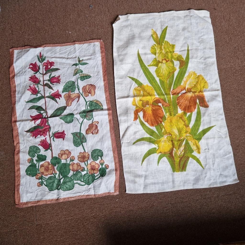 Vintage doeken/ theedoeken met bloemenprint - Set van 2, Antiek en Kunst, Ophalen of Verzenden