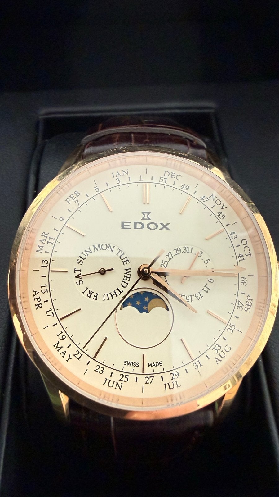 Edox Maître Horloger Les Genevez Polshorloge, Overige merken, Overige materialen, Leer, Polshorloge