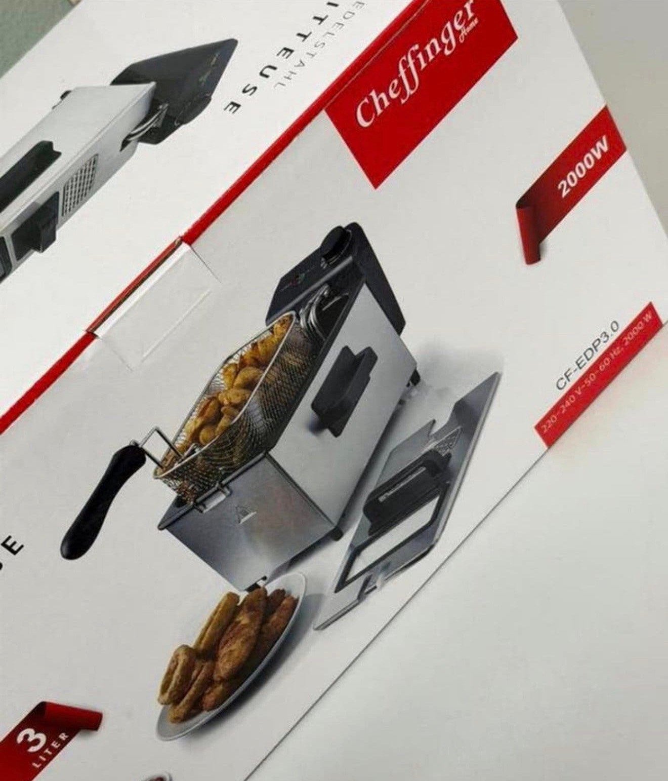 Cheffinger Frietpan 3L– 2000W – Kijkvenster & Frituurmand, Uitneembare binnenpan, P, P, P