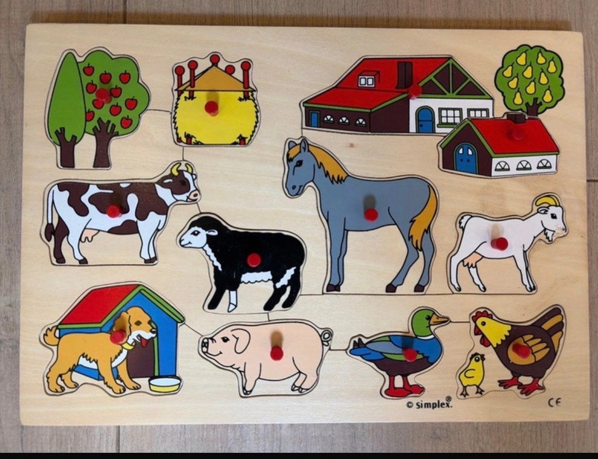 Houten boerderij dieren nopjes puzzel voor kinderen, Ophalen of Verzenden, Gebruikt, Overige typen
