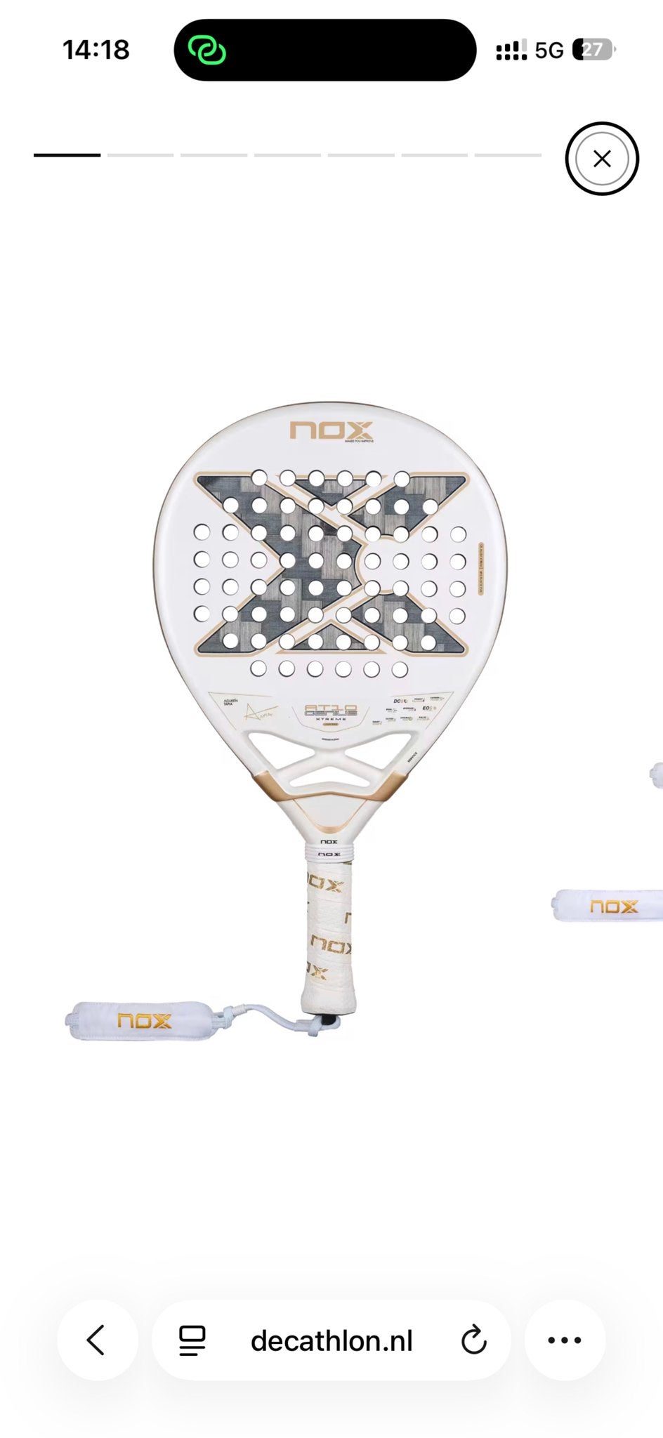 Nox AT10 Luxury Genius Padelracket - Wit/Goud, Ophalen, Zo goed als nieuw, Padelracket