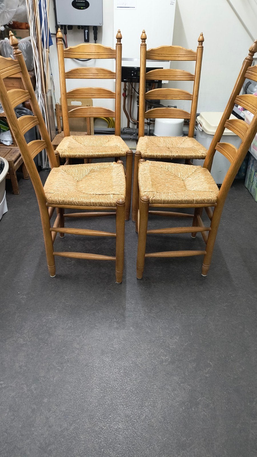 Set van 4 houten stoelen met rieten zitting, Ophalen, Gebruikt, Overige kleuren, Hout