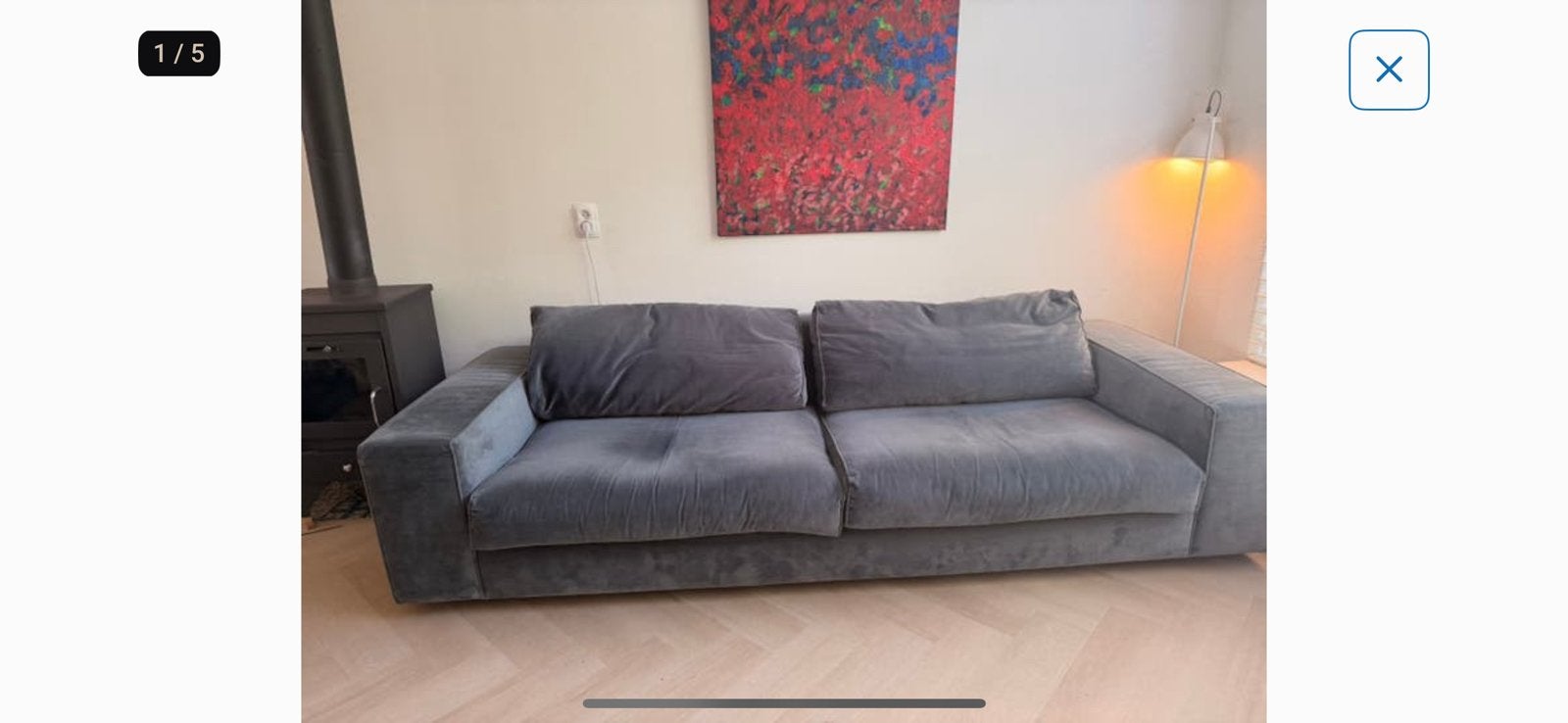 Gratis Velvet-bank blauw-grijs; Breda, Huis en Inrichting, Ophalen, Tweepersoons, 75 tot 100 cm, Zo goed als nieuw