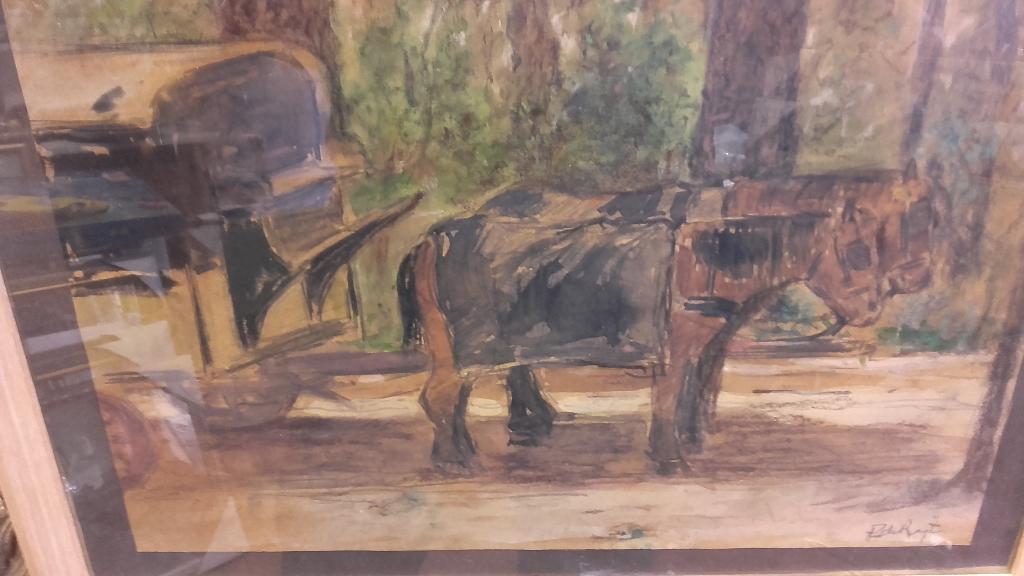 Aquarel Pieter de Regt "Paard en wagen", Ophalen