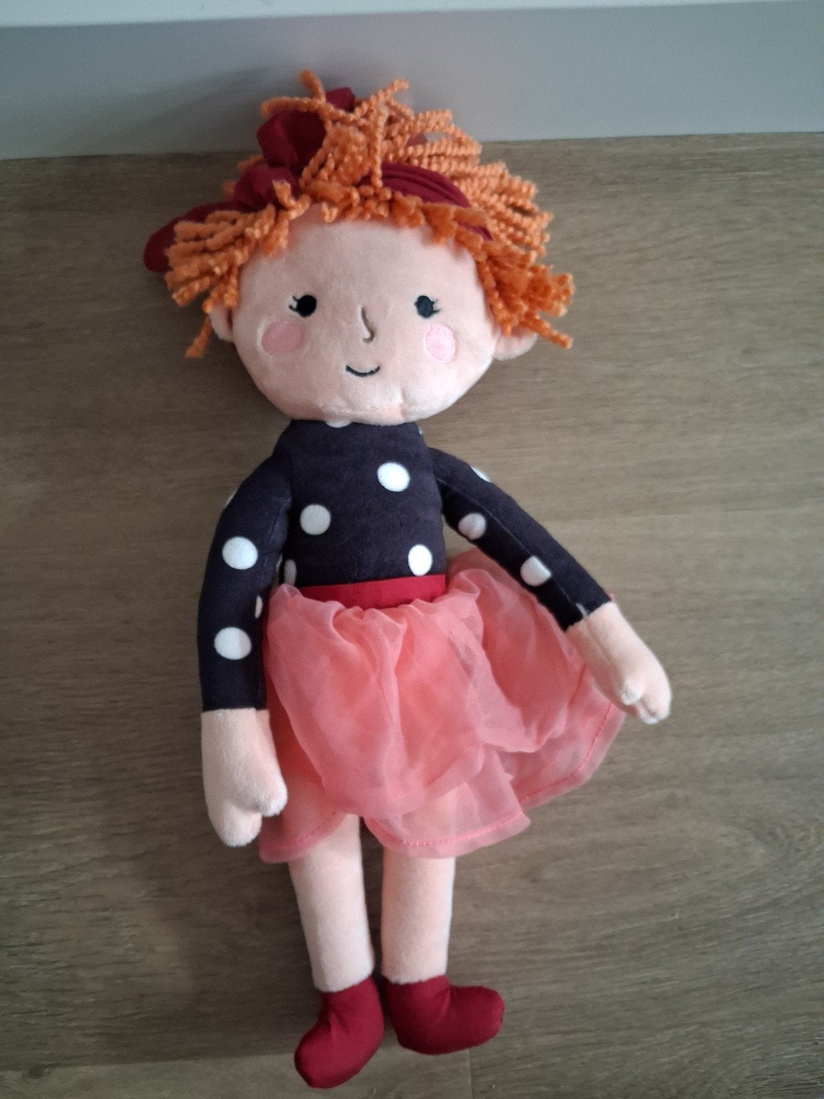 Knuffel pop Hema meisje roze rok shirt zwart wit stip L152, Ophalen of Verzenden, Zo goed als nieuw, Overige typen