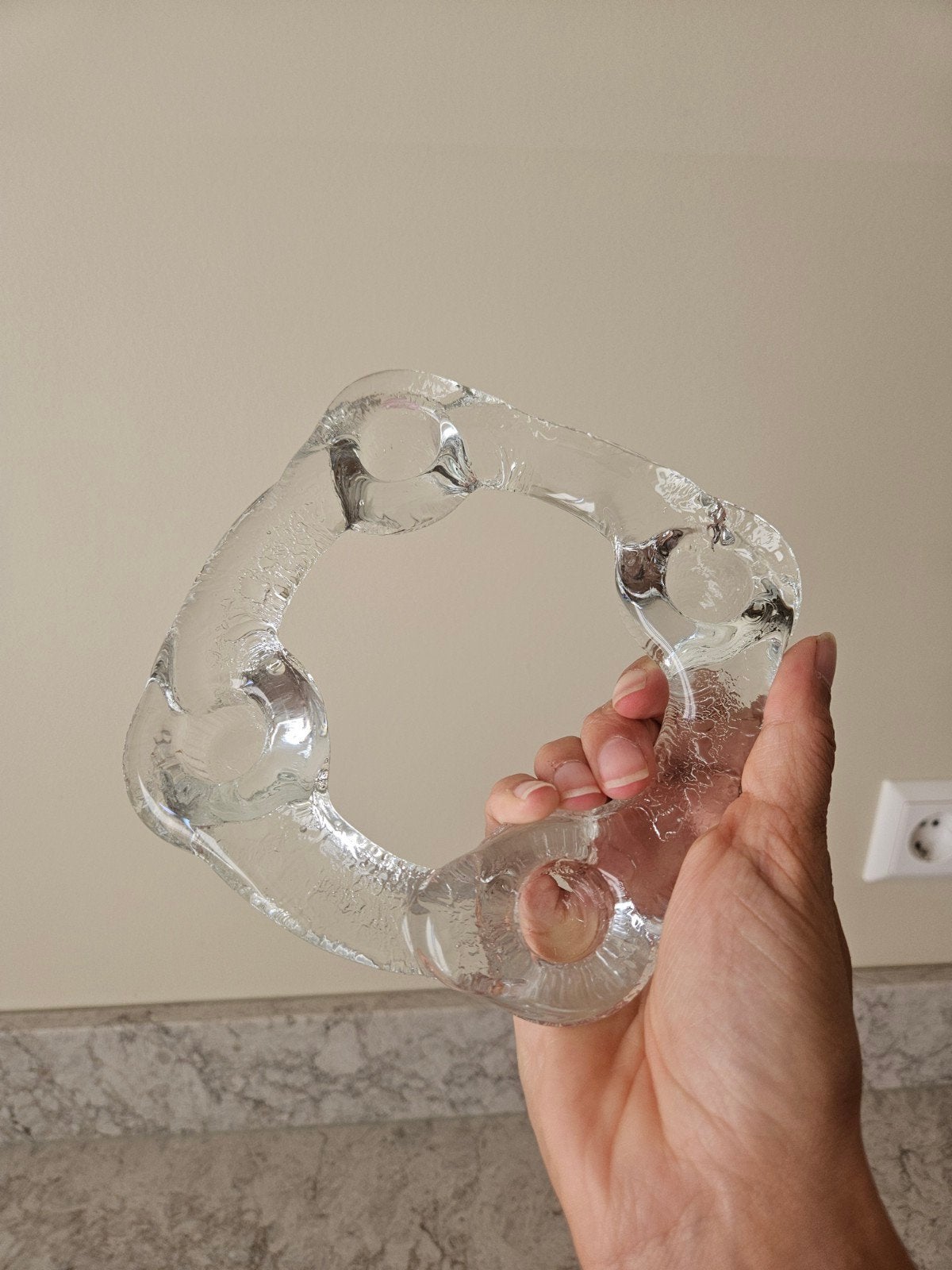 Pukeberg ijsglas vintage jaren 60 kandelaar, Antiek en Kunst, Ophalen of Verzenden