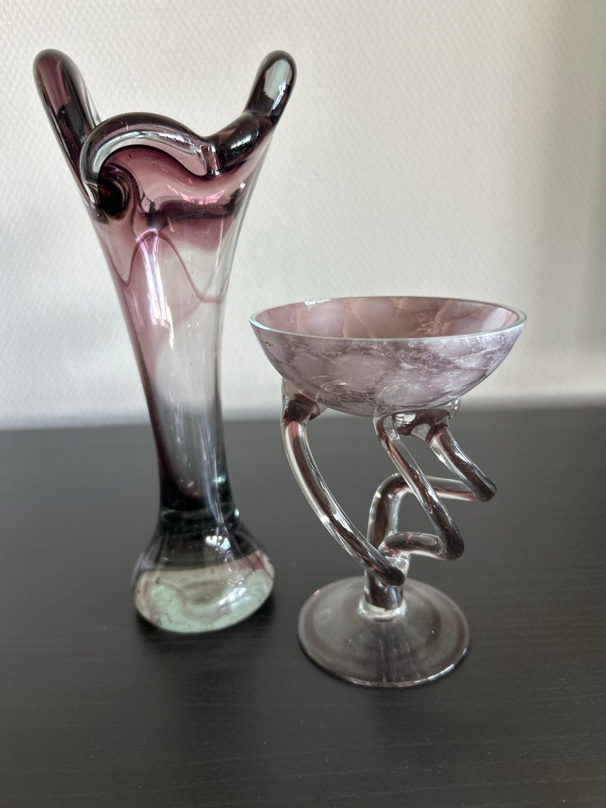 Vintage set vaasje en bijzonder schaaltje handgeblazen, Ophalen of Verzenden