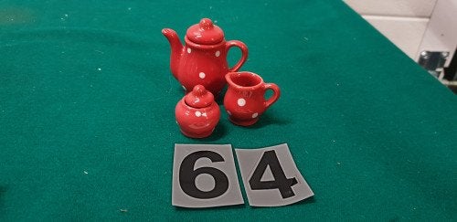 Mini servies rood met witte stippen, Ophalen of Verzenden