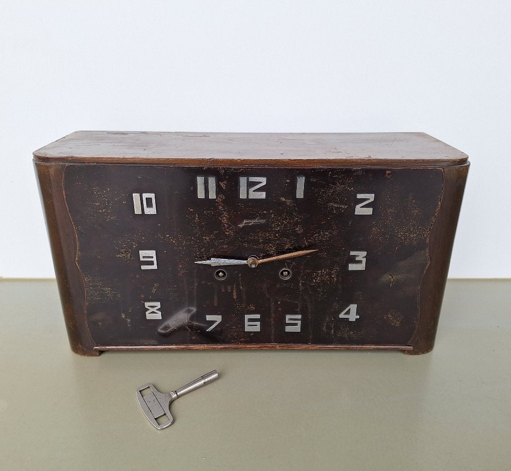 vintage antieke Amsterdamse school stijl mantel penduleklok, Ophalen of Verzenden