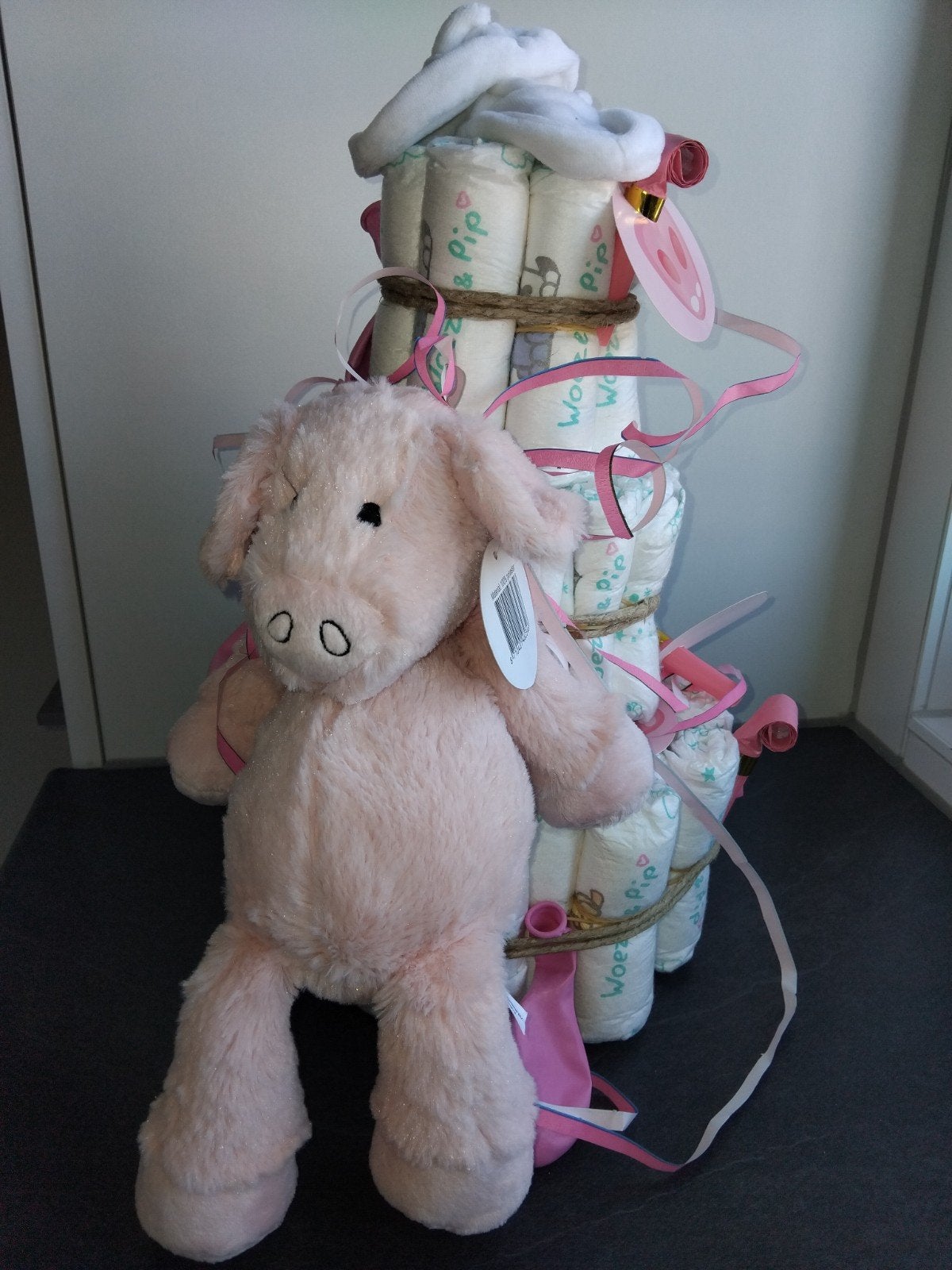 Luiertaart met knuffel - Roze, Ophalen of Verzenden, Nieuw, Kraamcadeau
