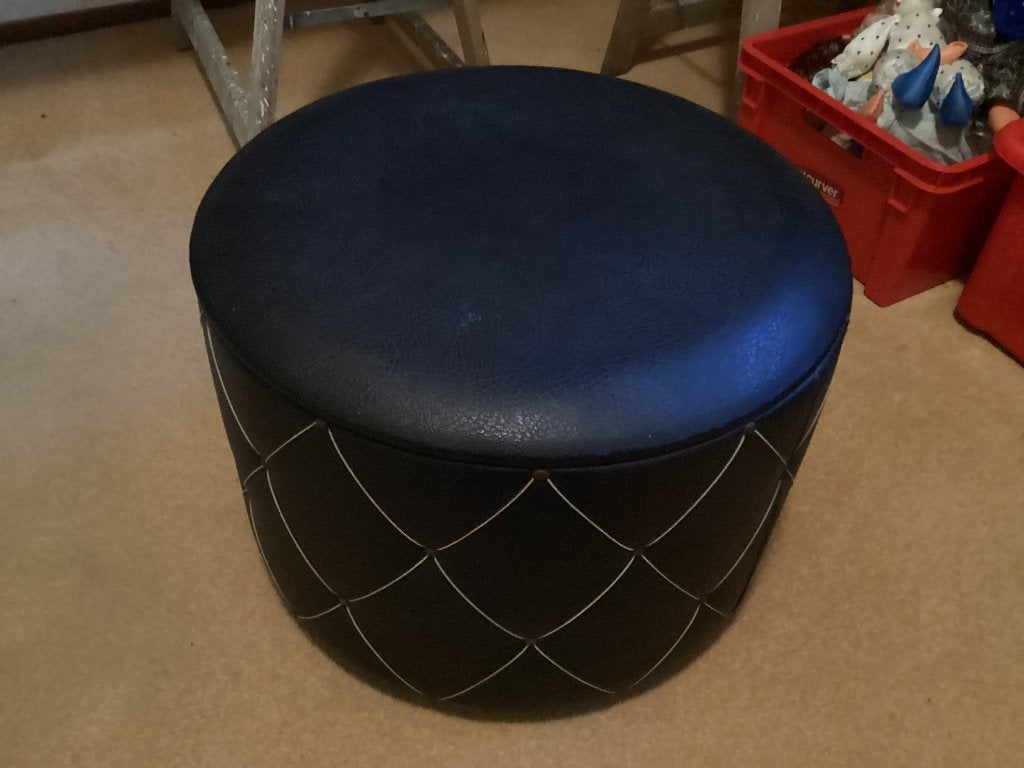 Vintage naai doos / poef, Ophalen, Minder dan 50 cm, Gebruikt, Rond