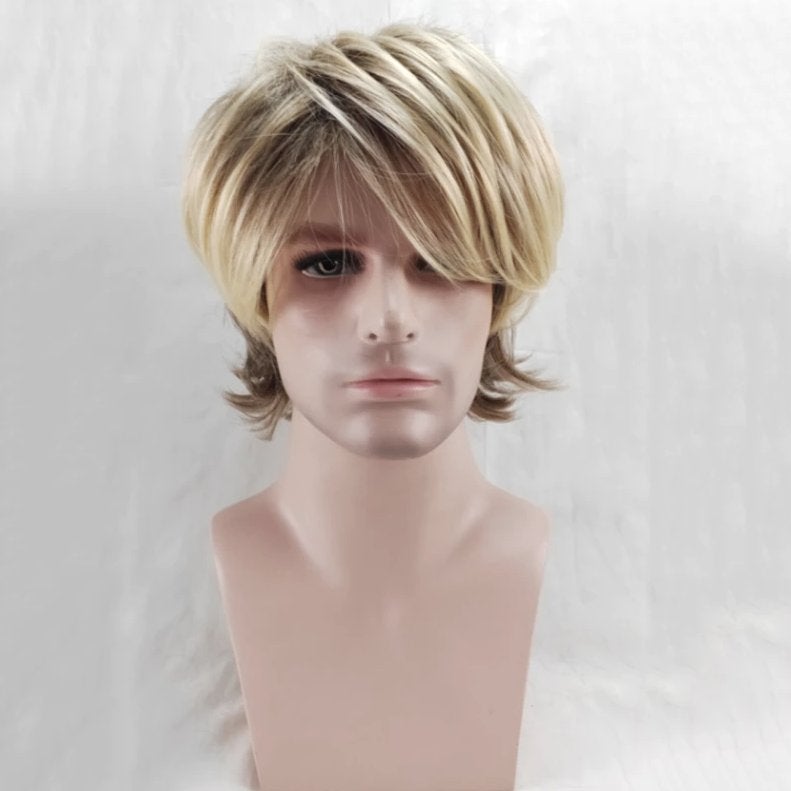 Half Lange Blonde Heren Pruik Haar Haren Haarstukje Mannen, Verzenden, Nieuw, Pruik of Haarverlenging