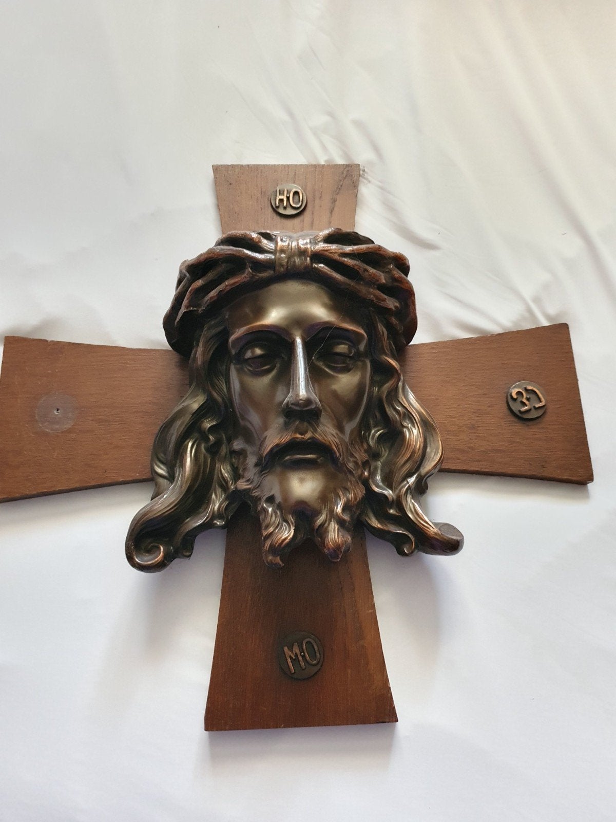 Christus Hoofd op Houten Kruis - Religieuze Kun, Ophalen of Verzenden