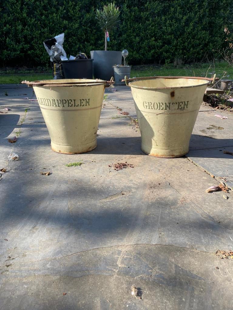Set van 2 vintage emaille emmers: Aardappelen & Groenten, Ophalen