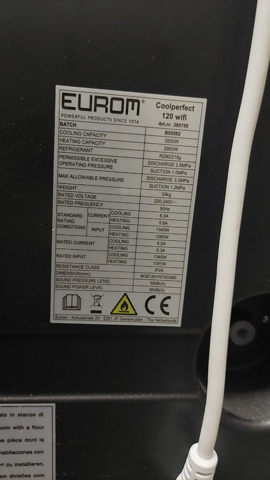 Eurom CoolPerfect 120 WiFi – Defect – Voor onderdelen of rep, Witgoed en Apparatuur, Airco's, Ophalen, Koelen en Ontvochtigen