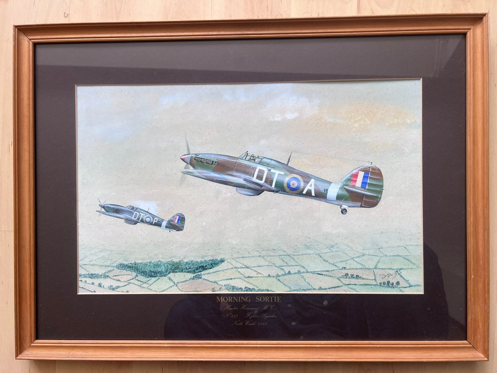 Orginele gouach tekening R.W Davies RAF Hurricanes, Ophalen of Verzenden, Gebruikt, Overige typen