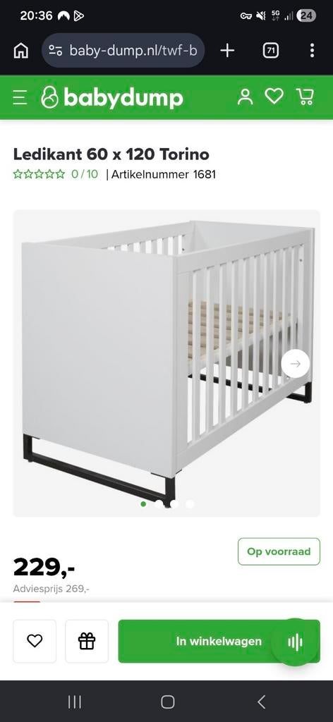 Ledikant 60 x 120 Torino in nette staat, Ophalen, Gebruikt, Ledikant