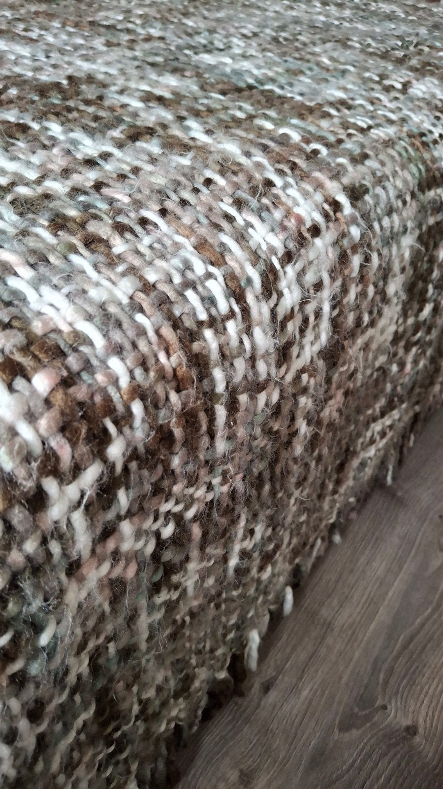 Plaid grof geweven, gemêleerd bruin beige wit, Gebruikt, Ophalen of Verzenden, Plaid, Gebreid