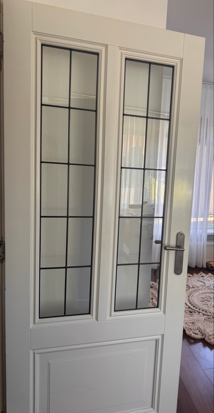 Hardhouten stompedeur met glas, Doe-het-zelf en Verbouw, Deuren en Horren, Ophalen, Gebruikt, 80 tot 100 cm, Binnendeur