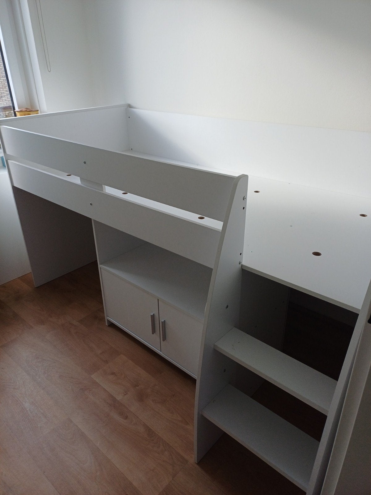 Halfhoogslaper wit met opbergruimte en trap, Ophalen, Gebruikt, 90 cm, Eenpersoons