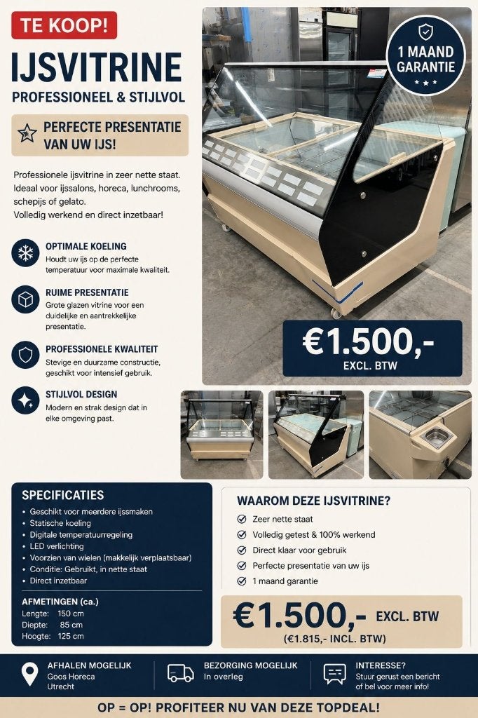 ijsvitrine, Zakelijke goederen, Horeca | Keukenapparatuur, Koelen en Vriezen, Gebruikt, Ophalen
