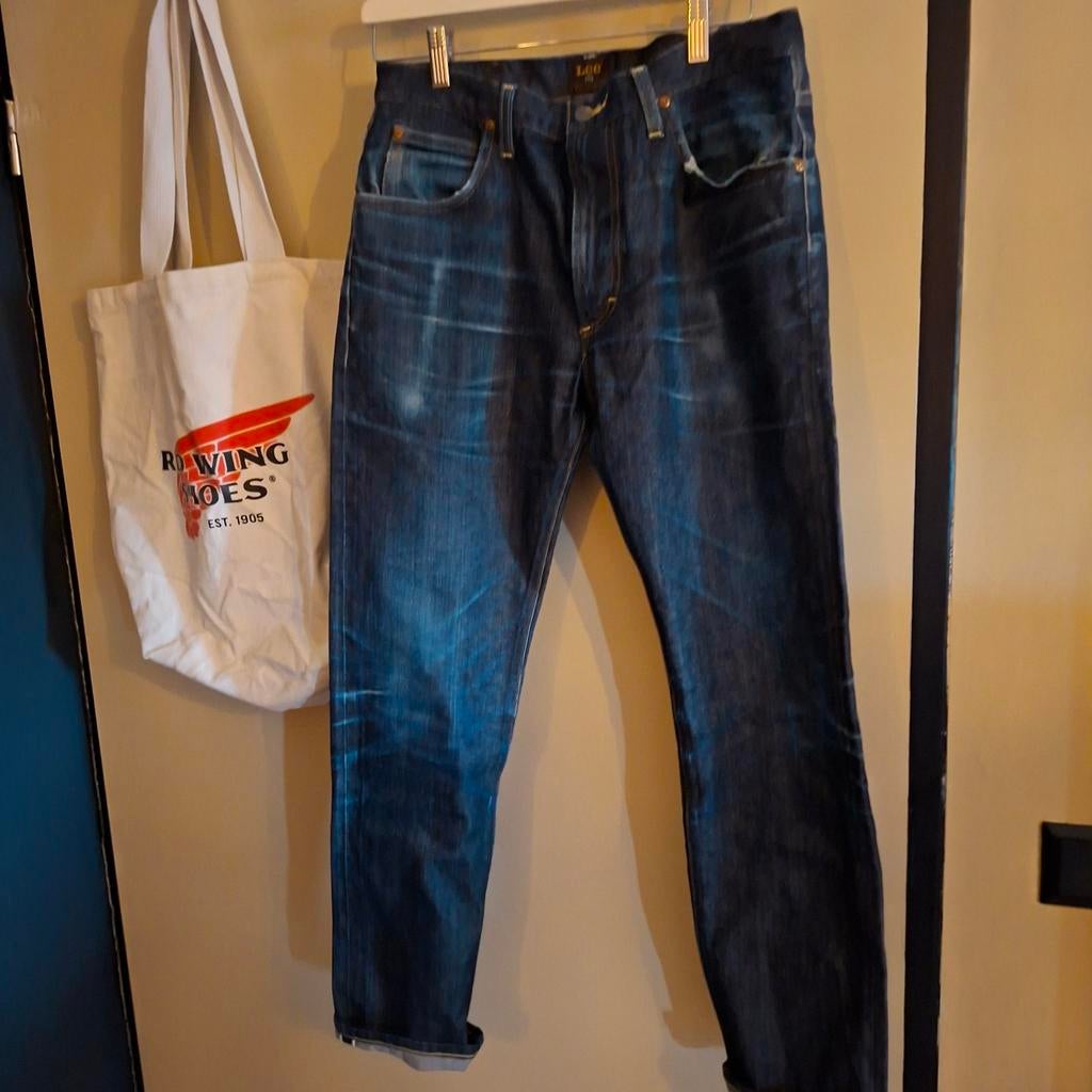 Vintage Lee rider 101 Japanse Denim, Lee 101, Blauw, W32 (confectie 46) of kleiner, Ophalen of Verzenden