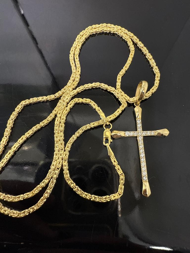 Prachtige 14k gouden koningsketting met kruis hanger, Ophalen of Verzenden, Nieuw, Goud