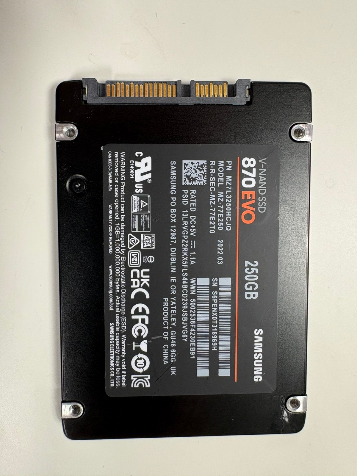 SSD Samsung 870 EVO 250GB, Intern, Samsung, Gebruikt, -