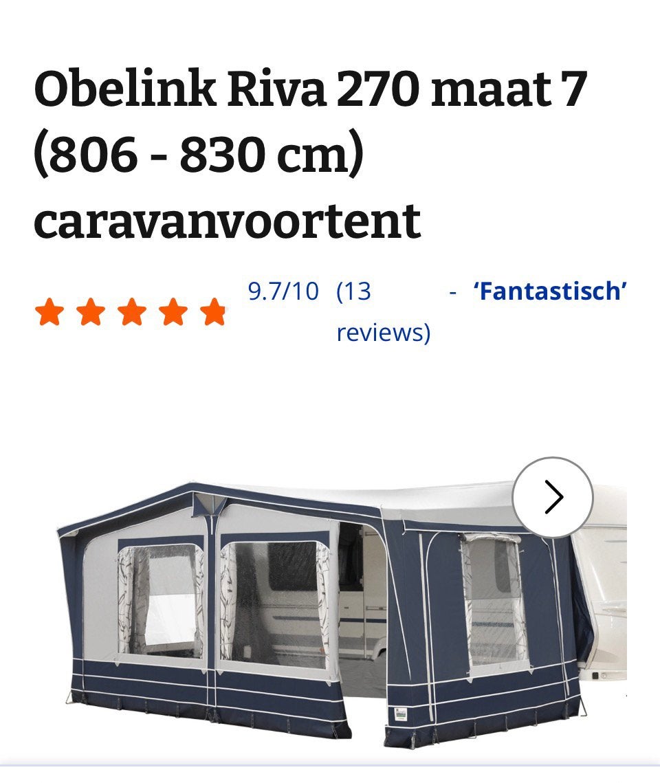 Gloednieuwe voortent Obelink Riva maat 7, Ophalen, Nieuw, Overige merken