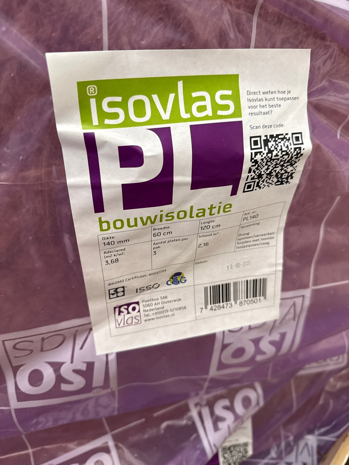 Isovlas PL Bouwisolatie 140mm - 1 pak, Ophalen, Overige materialen, 12 cm of meer, Nieuw