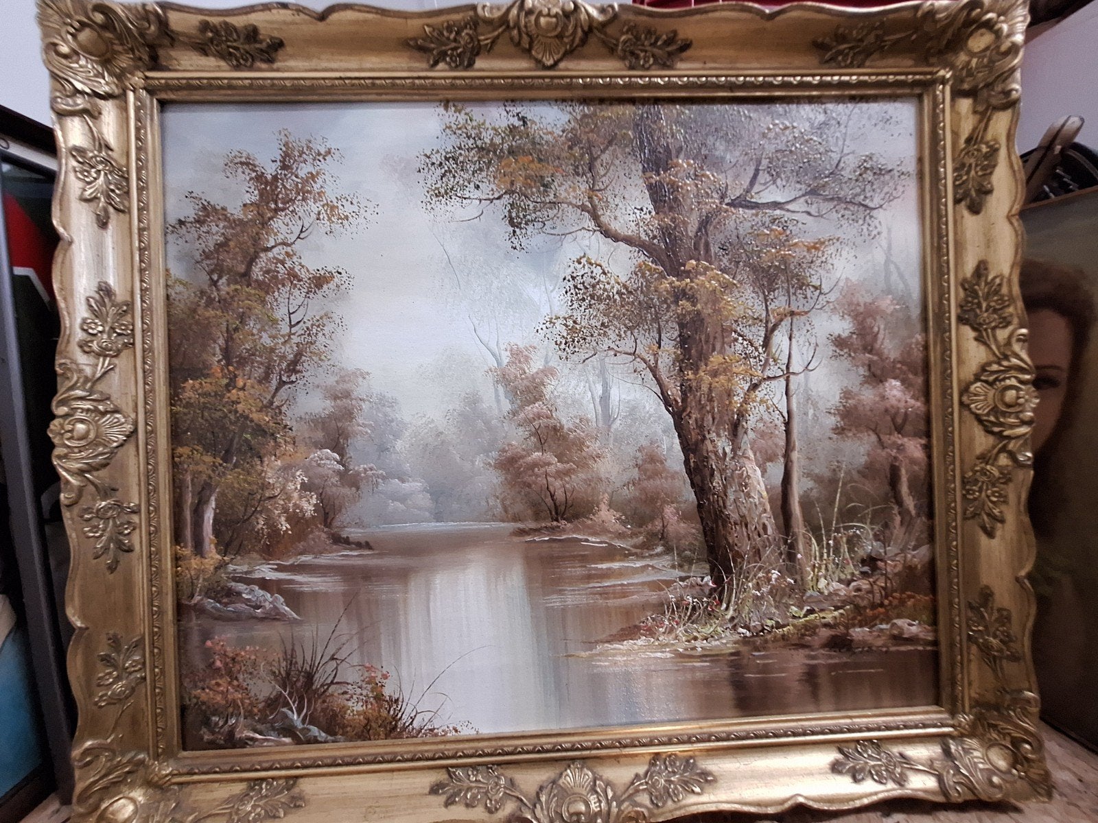 Schilderij: Mystiek Herfstlandschap met Rivier, Ophalen, Doek, Landschap, Klassiek