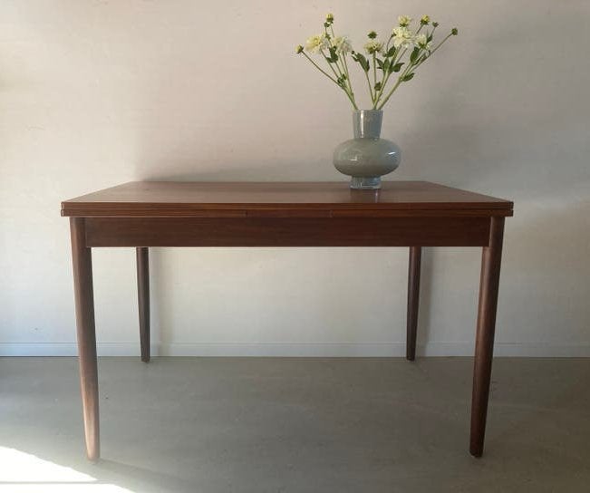 Midcentury vintage teak eettafel uitschuifbaar, Huis en Inrichting, Tafels | Eettafels, Ophalen, Gebruikt, Teakhout, 200 cm of meer