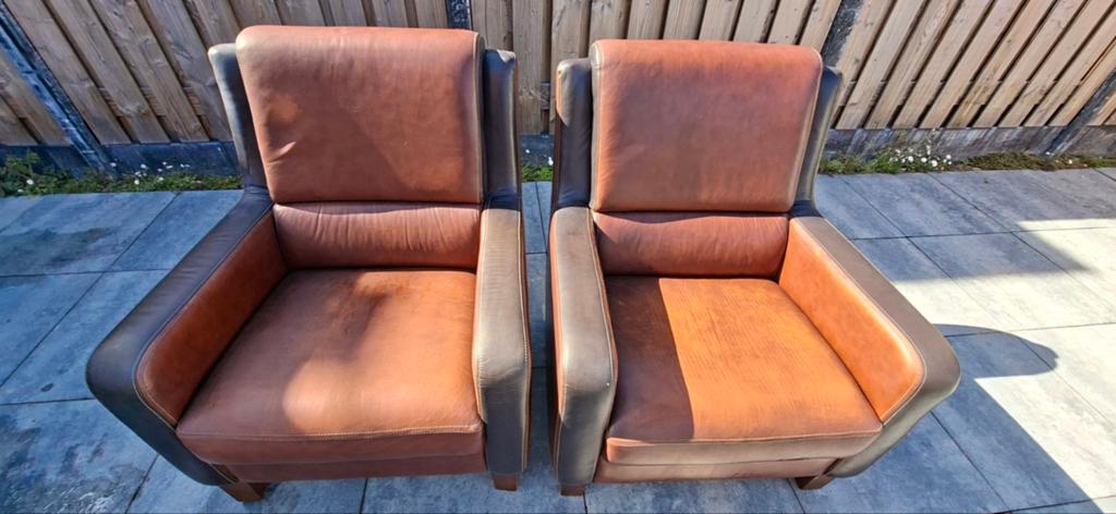 Leren fauteuils (2 stuks) - Cognacbruin, Ophalen