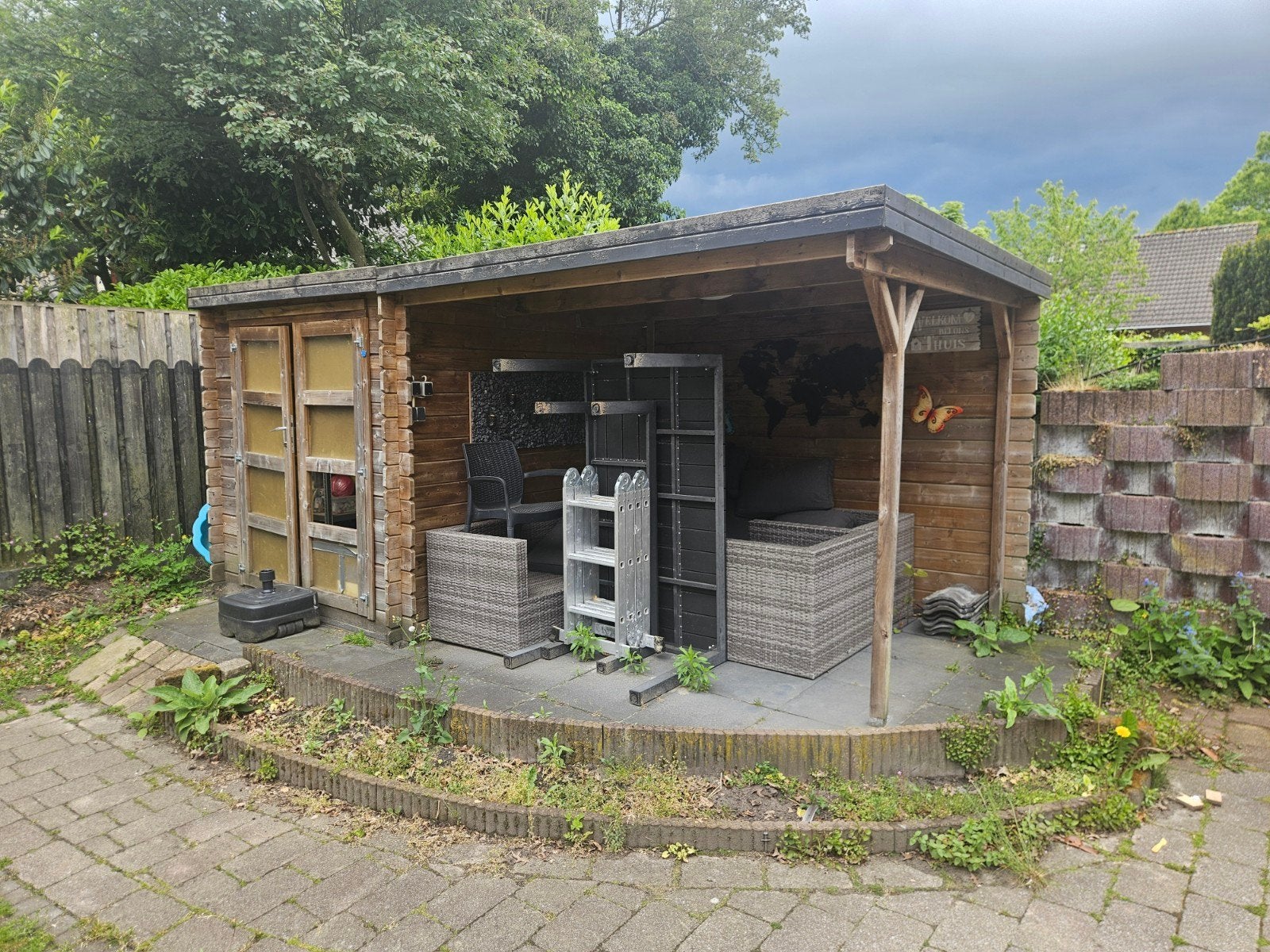 Gratis tuinhuisje met overkapping zelf demonteren, Tuin en Terras, Tuinhuizen, Ophalen, Gebruikt, 250 tot 500 cm