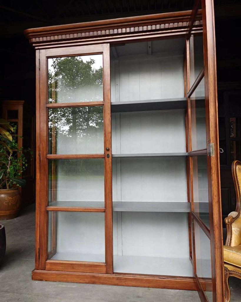 Prachtige antieke winkelkast | Eikenhouten vitrinekast #0235, Vintage / antiek, Gebruikt, Met deur(en), 200 cm of meer