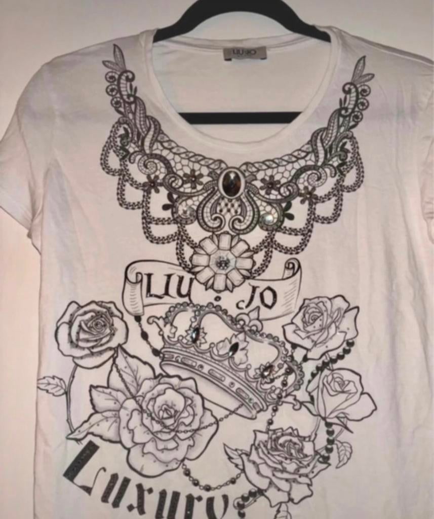 Liu Jo wit tshirt met glitter steentjes maat S, Ophalen of Verzenden, Zo goed als nieuw, Wit, Korte mouw