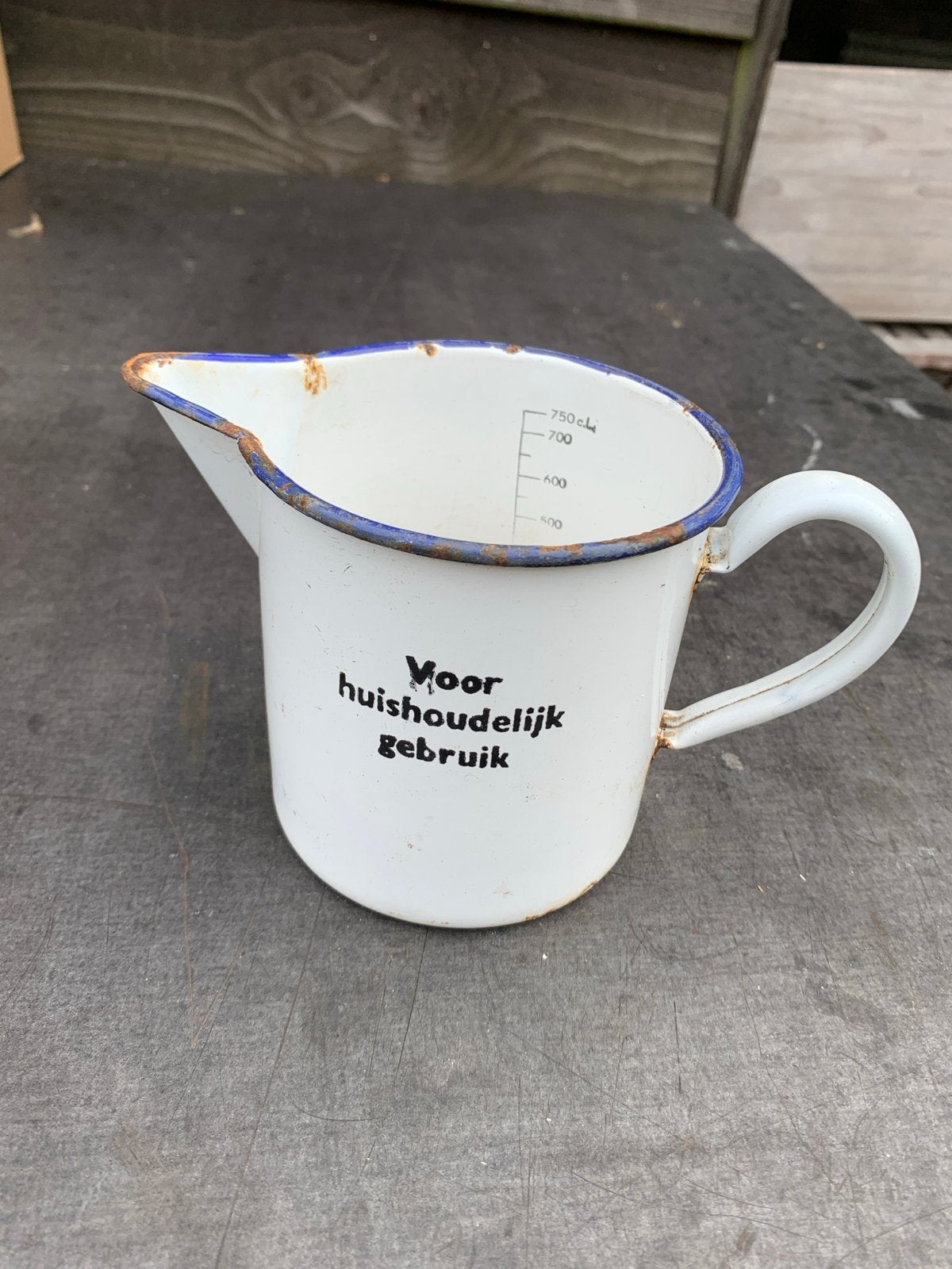 Vintage geëmailleerde maatbeker 'Voor huishoudelijk gebruik', Ophalen of Verzenden